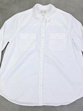 Lucky Brand Size Large Womens White Lyocell Long Sleeve Pockets Button Up Shirt